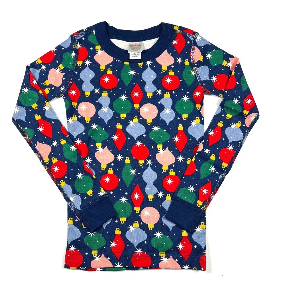 Hanna Andersson Kids 6-7 Shiny Bright Ornaments Organic Cotton Pajamas Navy Blue